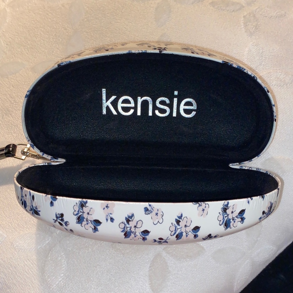 Kensie White Floral Hard Eyeglass Sunglass Case with Wrist Strap